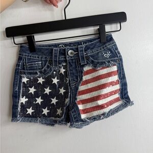 Justice Blue and Red Star Stripe Jean Shorts
